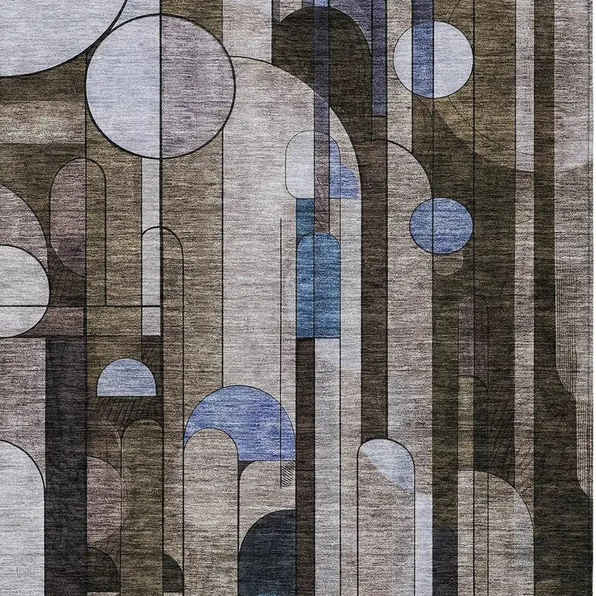 Brown Gray And Blue Geometric Washable Indoor Outdoor Area Rug Photo 5