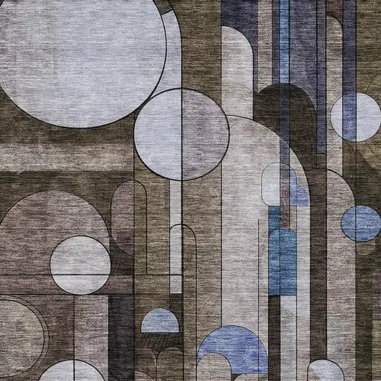 Brown Gray And Blue Geometric Washable Indoor Outdoor Area Rug Photo 5