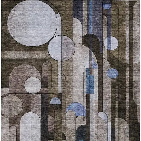 Brown Gray And Blue Geometric Washable Indoor Outdoor Area Rug Photo 6