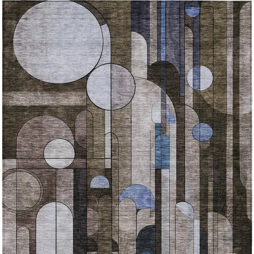 Brown Gray And Blue Geometric Washable Indoor Outdoor Area Rug Photo 6