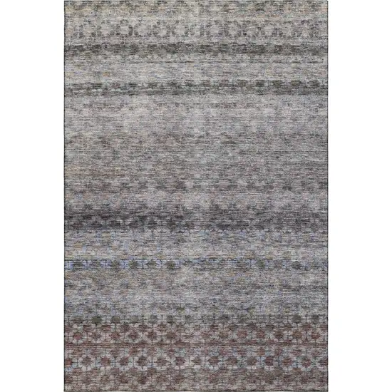 Brown Gray And Blue Striped Washable Area Rug With UV Protection Photo 4