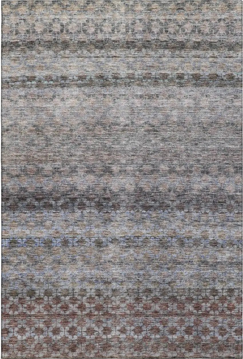 Brown Gray And Blue Striped Washable Area Rug With UV Protection Photo 5