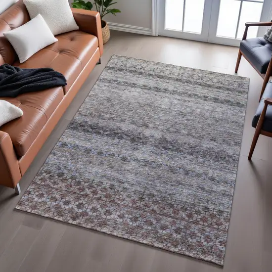 Brown Gray And Blue Striped Washable Area Rug With UV Protection Photo 4