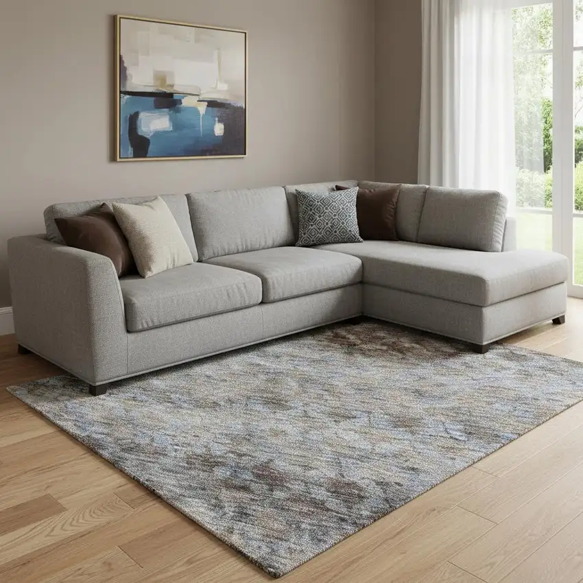 Brown Gray And Blue Striped Washable Area Rug With UV Protection Photo 2