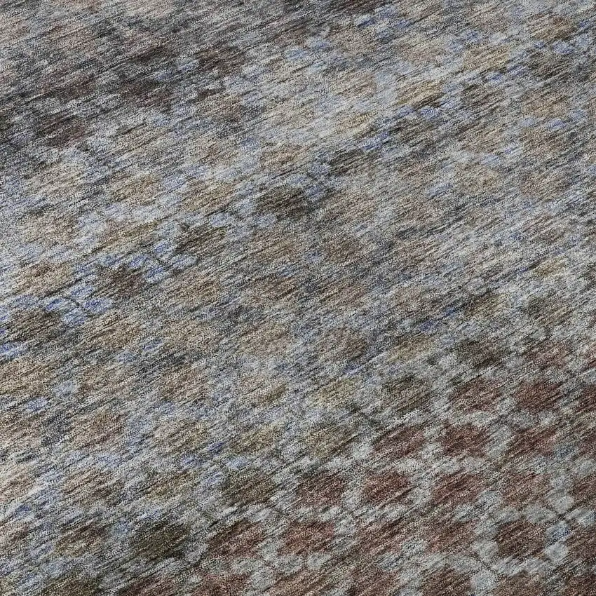 Brown Gray And Blue Striped Washable Area Rug With UV Protection Photo 1