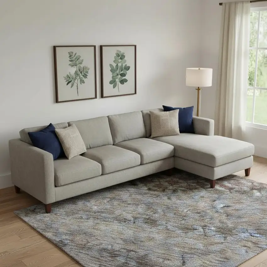 Brown Gray And Blue Striped Washable Area Rug With UV Protection Photo 2