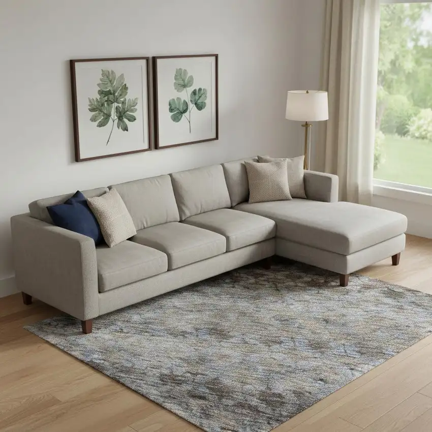 Brown Gray And Blue Striped Washable Area Rug With UV Protection Photo 2