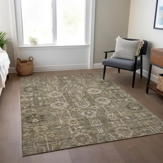 Brown Gray And Charcoal Oriental Washable Indoor Outdoor Area Rug Photo 8
