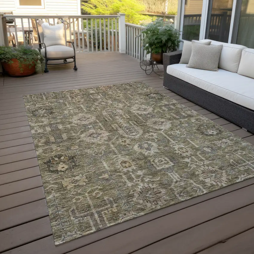 Brown Gray And Charcoal Oriental Washable Indoor Outdoor Area Rug Photo 8