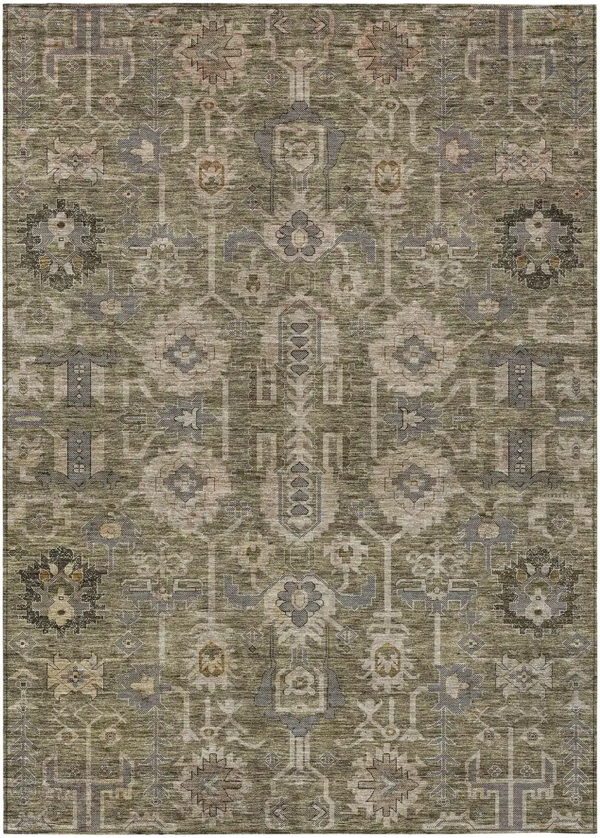 Brown Gray And Charcoal Oriental Washable Indoor Outdoor Area Rug Photo 1