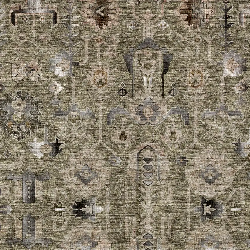 Brown Gray And Charcoal Oriental Washable Indoor Outdoor Area Rug Photo 5