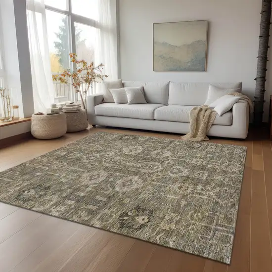 Brown Gray And Charcoal Oriental Washable Indoor Outdoor Area Rug Photo 9