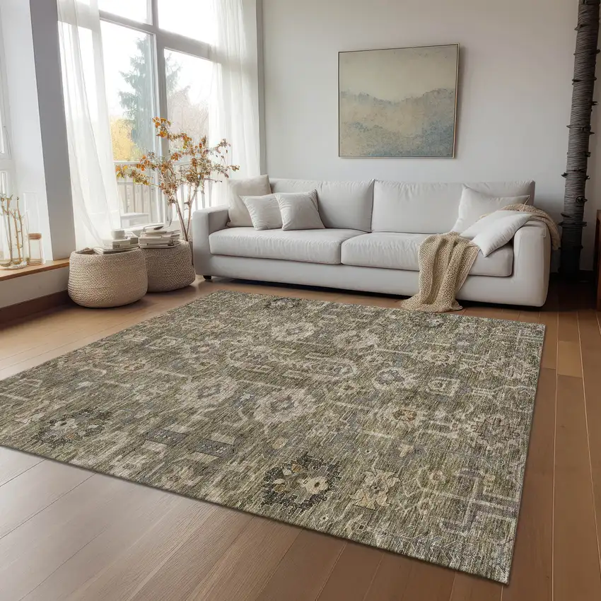 Brown Gray And Charcoal Oriental Washable Indoor Outdoor Area Rug Photo 9