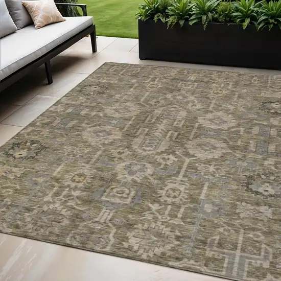 Brown Gray And Charcoal Oriental Washable Indoor Outdoor Area Rug Photo 1