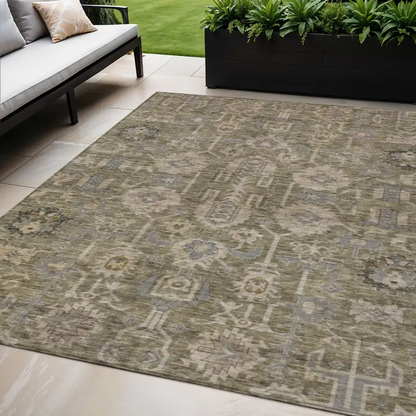 Brown Gray And Charcoal Oriental Washable Indoor Outdoor Area Rug Photo 1