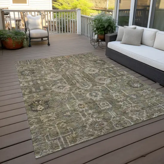 Brown Gray And Charcoal Oriental Washable Indoor Outdoor Area Rug Photo 7