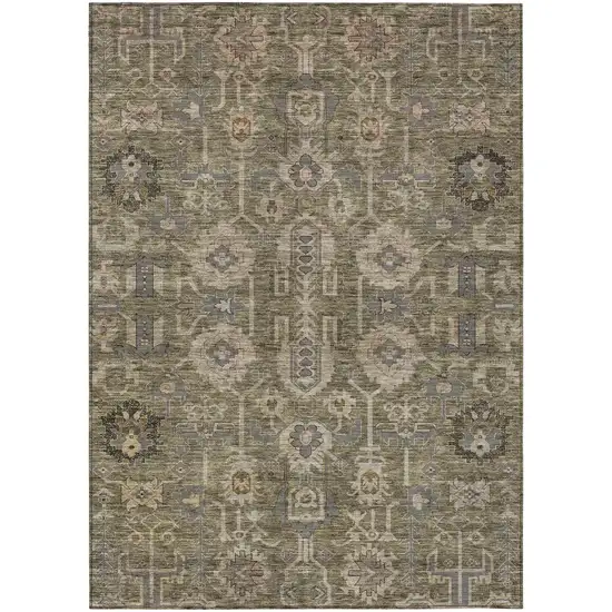 Brown Gray And Charcoal Oriental Washable Indoor Outdoor Area Rug Photo 1