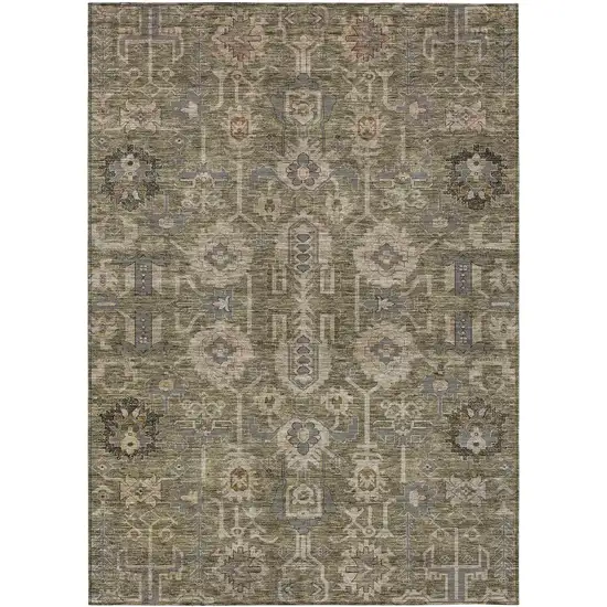 Brown Gray And Charcoal Oriental Washable Indoor Outdoor Area Rug Photo 1