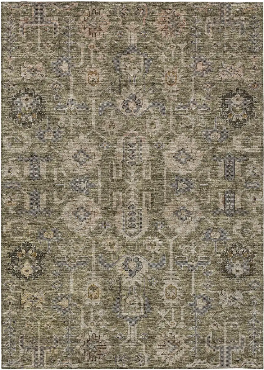 Brown Gray And Charcoal Oriental Washable Indoor Outdoor Area Rug Photo 1