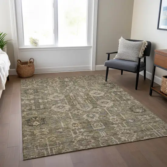 Brown Gray And Charcoal Oriental Washable Indoor Outdoor Area Rug Photo 8