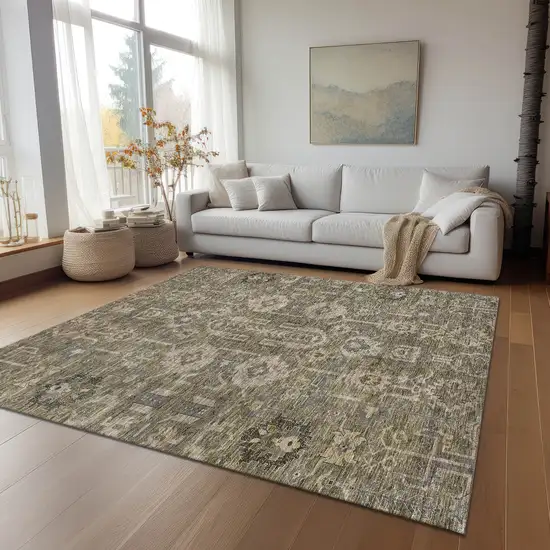 Brown Gray And Charcoal Oriental Washable Indoor Outdoor Area Rug Photo 9