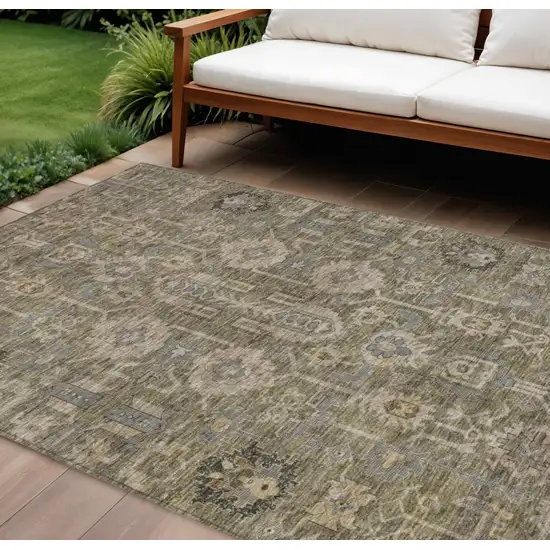 Brown Gray And Charcoal Oriental Washable Indoor Outdoor Area Rug Photo 1
