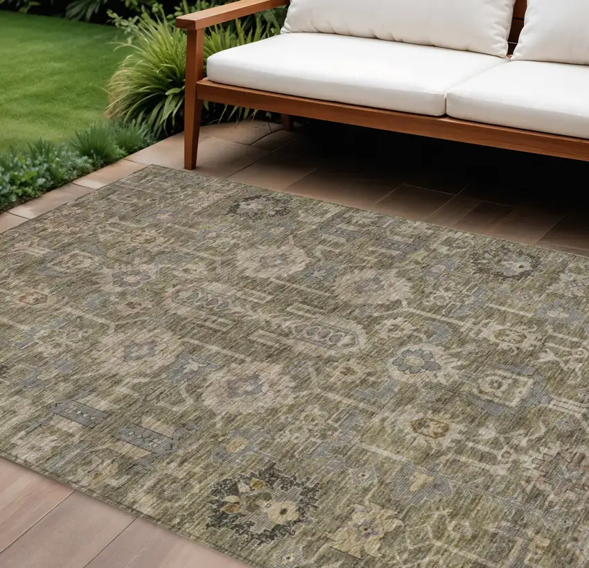 Brown Gray And Charcoal Oriental Washable Indoor Outdoor Area Rug Photo 1