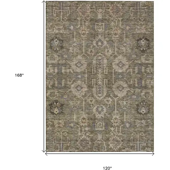 Brown Gray And Charcoal Oriental Washable Indoor Outdoor Area Rug Photo 3