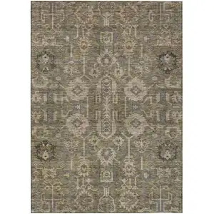 Photo of Brown Gray And Charcoal Oriental Washable Indoor Outdoor Area Rug