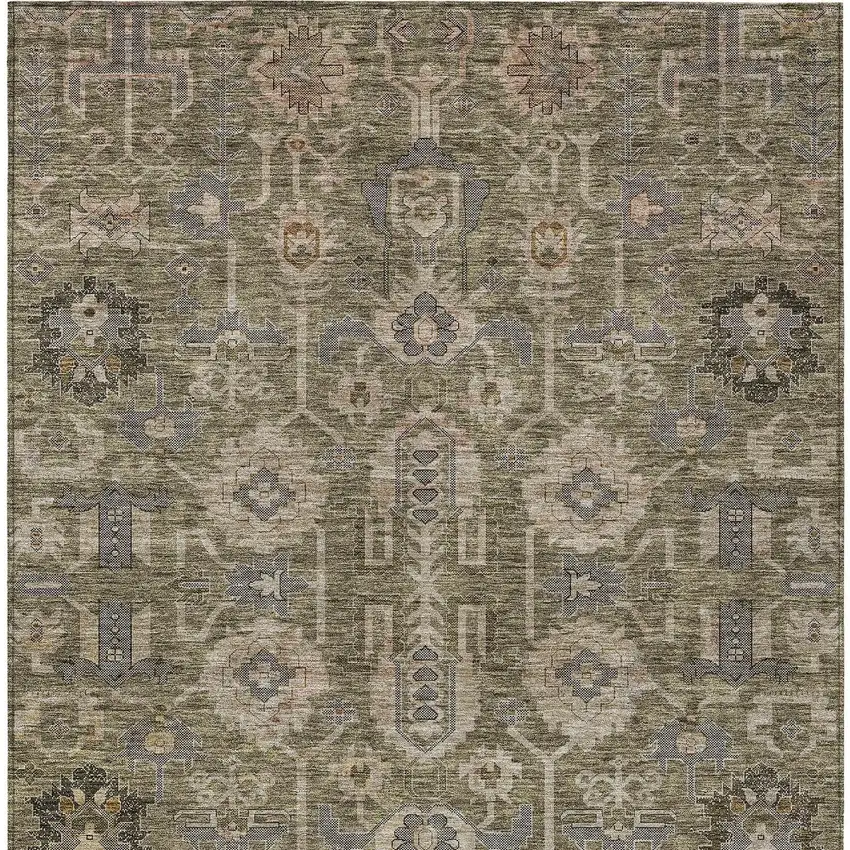 Brown Gray And Charcoal Oriental Washable Indoor Outdoor Area Rug Photo 5