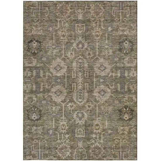 Brown Gray And Charcoal Oriental Washable Indoor Outdoor Area Rug Photo 6