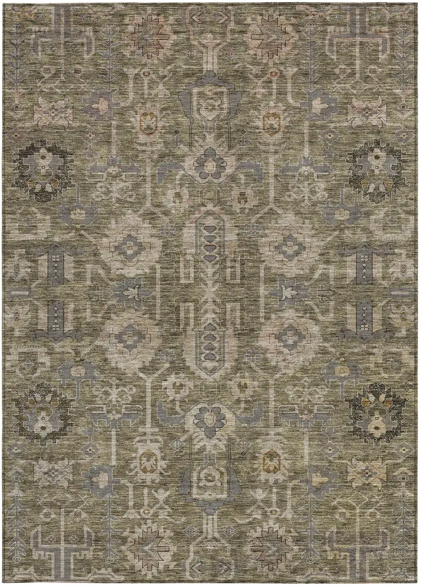 Brown Gray And Charcoal Oriental Washable Indoor Outdoor Area Rug Photo 6
