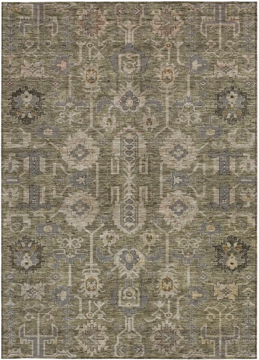 Brown Gray And Charcoal Oriental Washable Indoor Outdoor Area Rug Photo 6