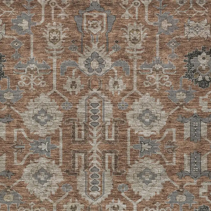 Brown Gray And Charcoal Oriental Washable Indoor Outdoor Area Rug Photo 5