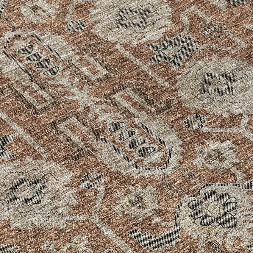 Brown Gray And Charcoal Oriental Washable Indoor Outdoor Area Rug Photo 5