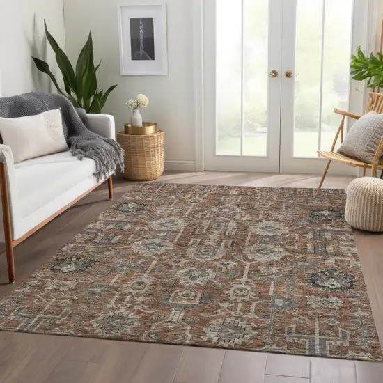 Brown Gray And Charcoal Oriental Washable Indoor Outdoor Area Rug Photo 8