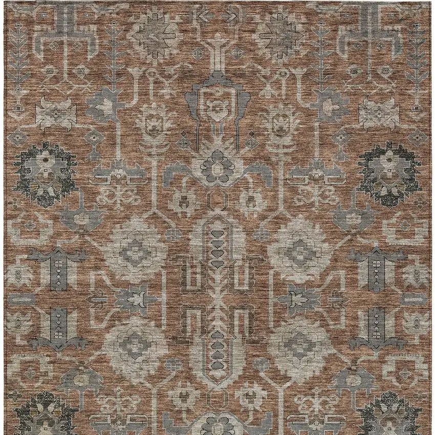 Brown Gray And Charcoal Oriental Washable Indoor Outdoor Area Rug Photo 6
