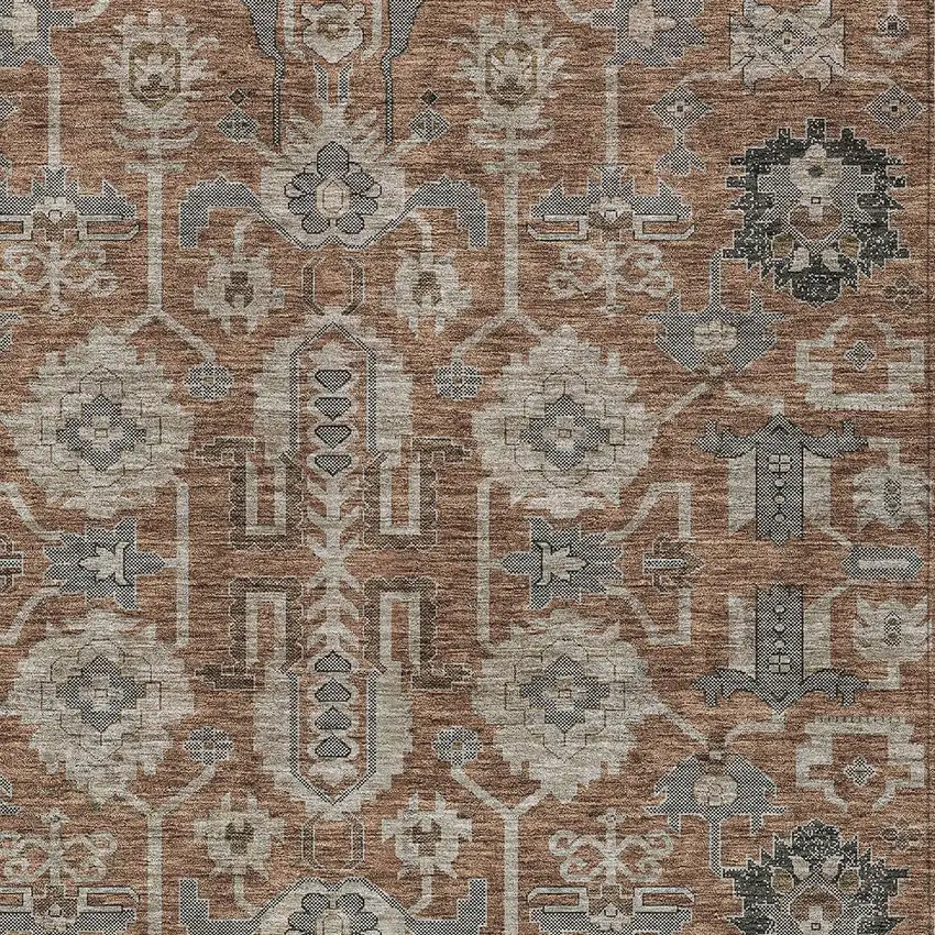 Brown Gray And Charcoal Oriental Washable Indoor Outdoor Area Rug Photo 5