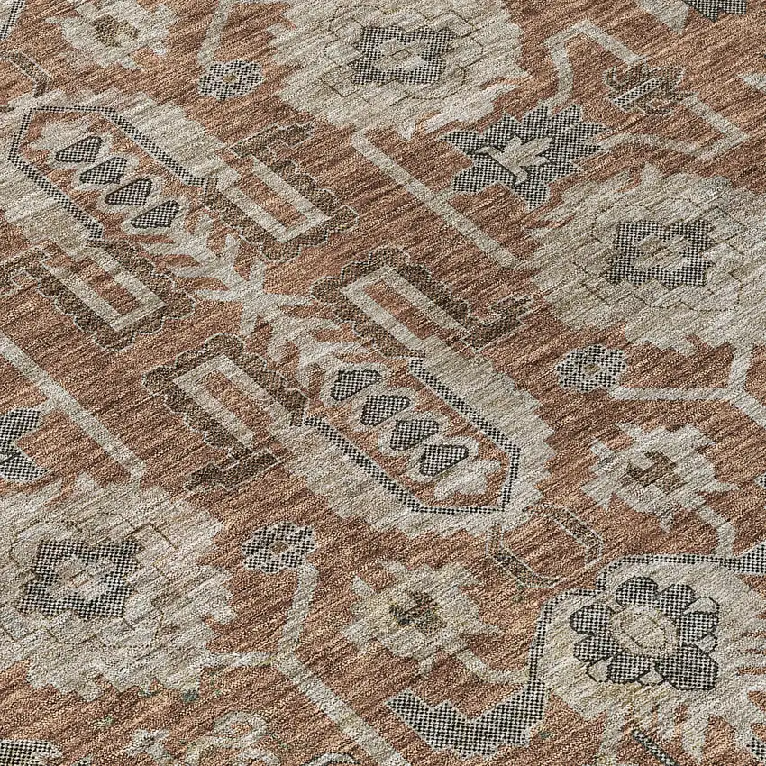 Brown Gray And Charcoal Oriental Washable Indoor Outdoor Area Rug Photo 4