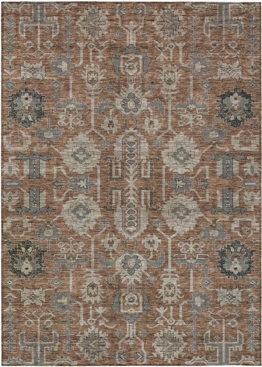 Brown Gray And Charcoal Oriental Washable Indoor Outdoor Area Rug Photo 1