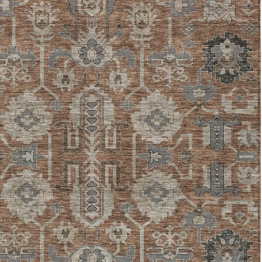 Brown Gray And Charcoal Oriental Washable Indoor Outdoor Area Rug Photo 5