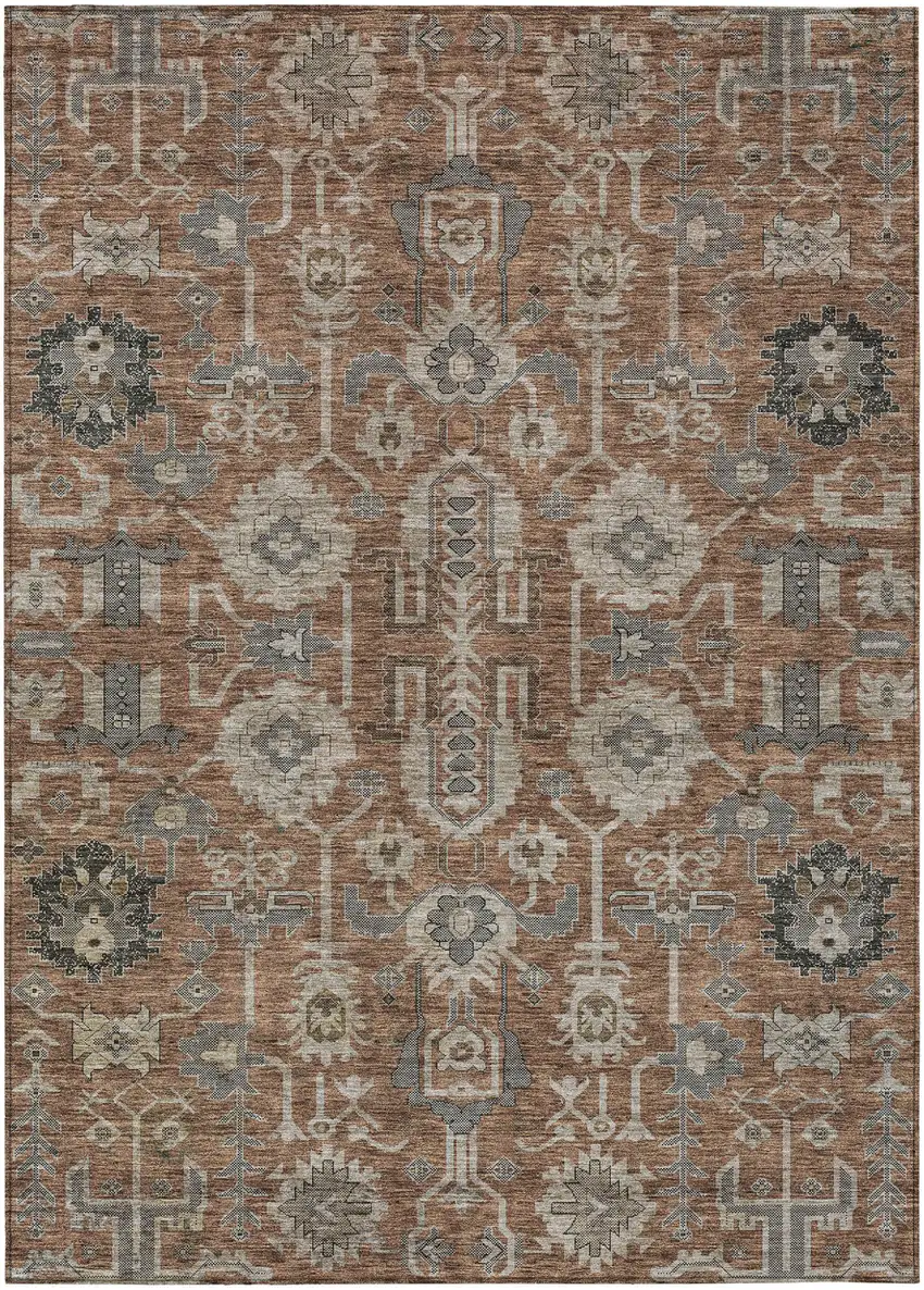 Brown Gray And Charcoal Oriental Washable Indoor Outdoor Area Rug Photo 1