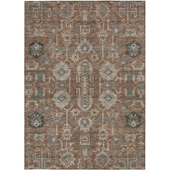 Brown Gray And Charcoal Oriental Washable Indoor Outdoor Area Rug Photo 6