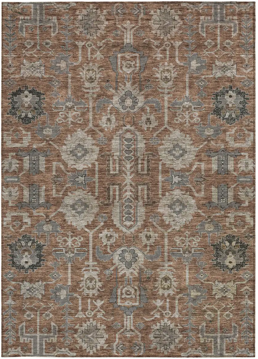 Brown Gray And Charcoal Oriental Washable Indoor Outdoor Area Rug Photo 6
