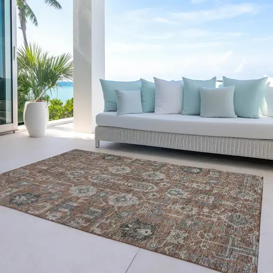 Brown Gray And Charcoal Oriental Washable Indoor Outdoor Area Rug Photo 9