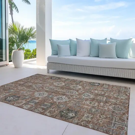 Brown Gray And Charcoal Oriental Washable Indoor Outdoor Area Rug Photo 9