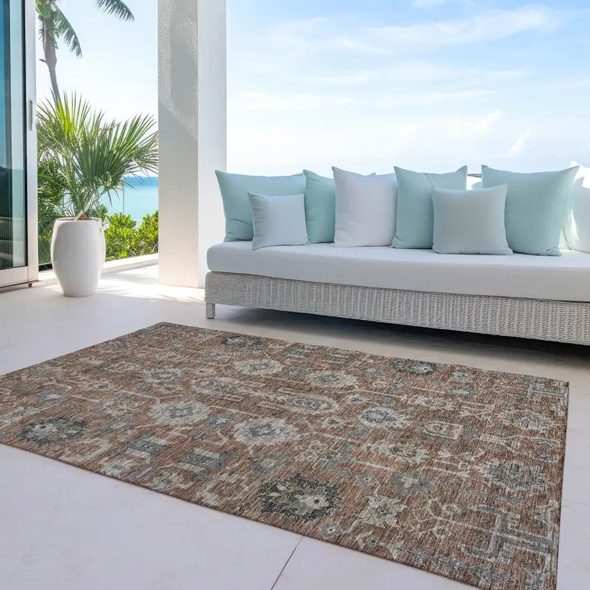 Brown Gray And Charcoal Oriental Washable Indoor Outdoor Area Rug Photo 9