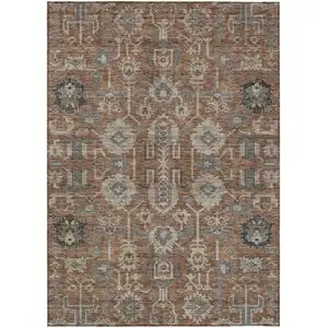 Photo of Brown Gray And Charcoal Oriental Washable Indoor Outdoor Area Rug