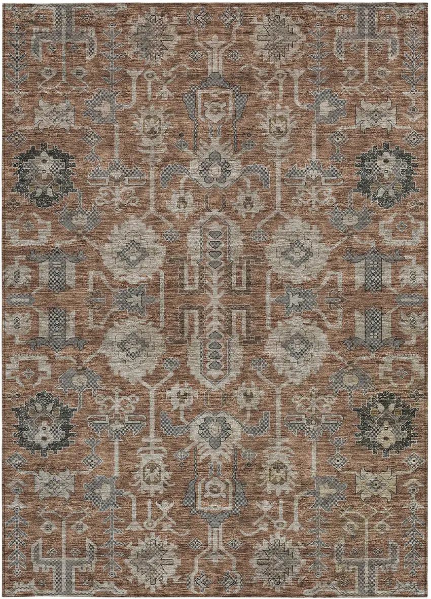 Brown Gray And Charcoal Oriental Washable Indoor Outdoor Area Rug Photo 5