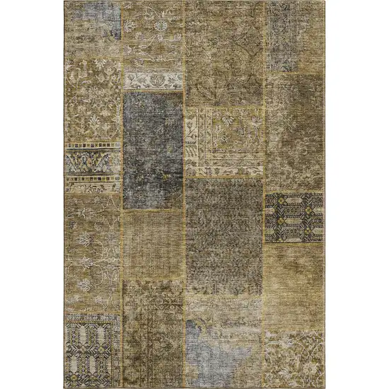 Brown Gray And Charcoal Patchwork Washable Area Rug With UV Protection Photo 1